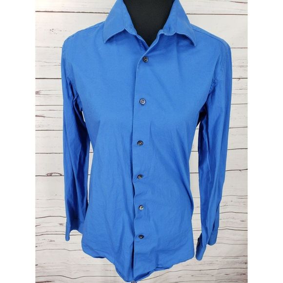 Apt.9 Stretch Slim Fit Royal Blue Neck Size 15 and a half 34/35 Men's Button Up - Picture 7 of 7